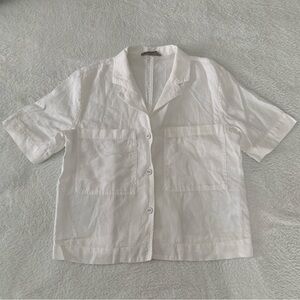 Women’s XS EVERLANE White Linen Short Sleeve Button Front Camp Workwear Shirt